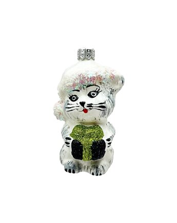 Bombka choinkowa: Kotek w czapce Mikołaja: biały, Syn Bombkarza