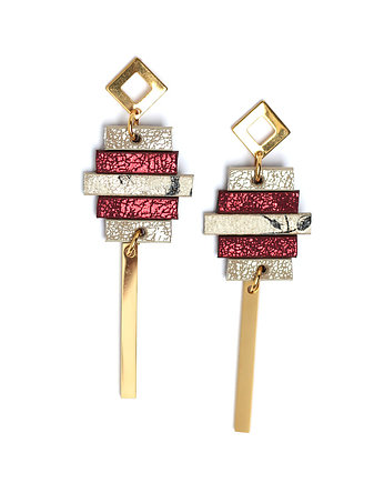 Długie kolczyki kwadraty bordowo-złote, Kociokwik Jewelry