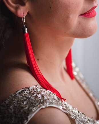 Kolczyki XL frędzle czerwone chwosty, Mosca