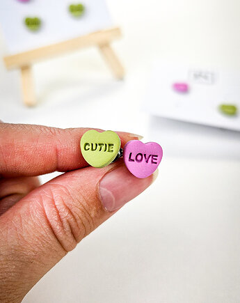 Kolczyki serduszka z napisami zestaw 2 par, JN art and clay