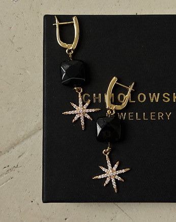 Kolczyki Agat Czarny Gwiazdy, Chmolowska Jewellery