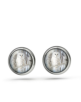 Kolczyki mini - Biała sowa - sztyfty, yenoo