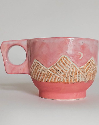 Porcelanowa Różowa Filiżanka Boho Góry i Księżyc, Jira Ceramics