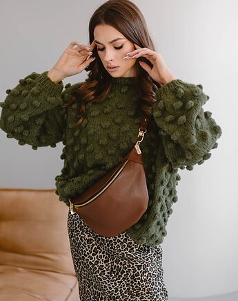 BEANIE BAG MAXI - skórzana nerka - brąz orzechowy, NASHE