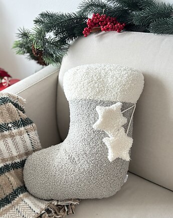 Poduszka Świąteczna Skarpeta Jasna Szara Boucle, poduszkownia