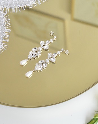 Kolczyki z kryształków srebrne z perłą, Anelis Atelier