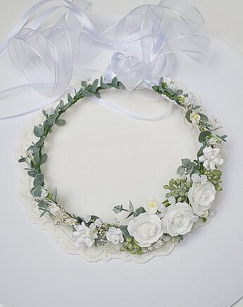 Wianek komunijny dla dziewczynki biel, ivory,  zieleń., Petite Dame