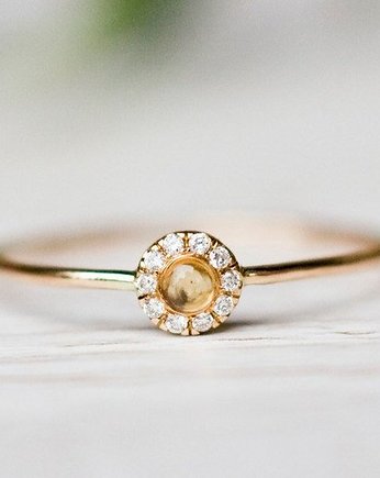 Pierścionek Z Źółtym Szafirem I Diamentami - Mini Halo, ARPELC