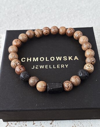 Bransoletka męska koraliki drewniane i Turmalin, Chmolowska Jewellery