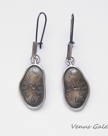 Lejące zegary - kolczyki srebrne, OKAZJE - Prezent na Komunie