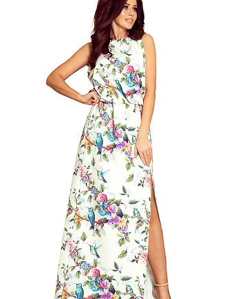 191-6 Sukienka MAXI wiązana na szyi z rozcięciem, NUMOCO