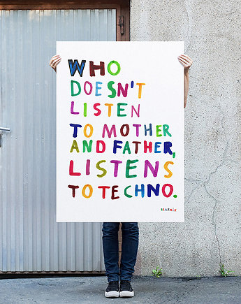 LISTEN TO TECHNO Plakat dla fanów Techno techno miłość rodzina, BEATNIK illustration