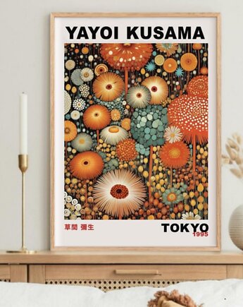 PLAKAT dekoracyjny kwiaty kropki abstrakcyjny łąka Yayoi Kusama, poster, black dot studio