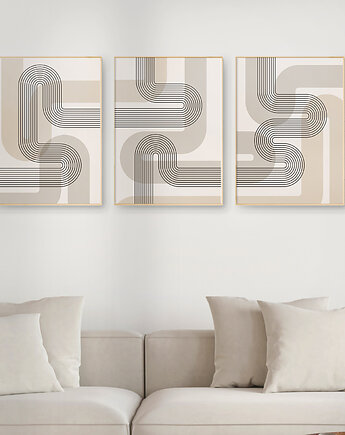 Zestaw 3  geometrycznych plakatów liniowych, do salonu, sypialni., Grawisfera