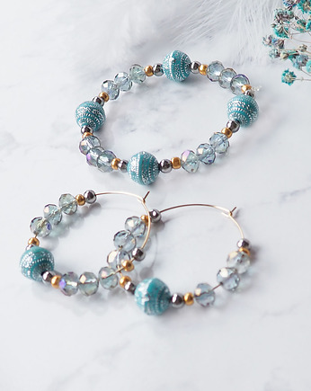 KOMPLET KOLCZYKI BRANSOLETKA ''Blue cristall", silvella