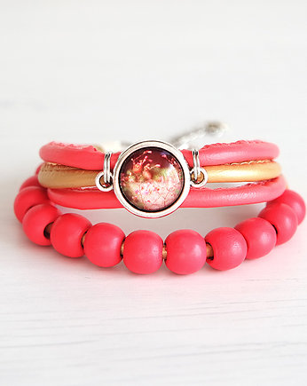 Bransoletka - Malinowe lato - drewniane koraliki, yenoo