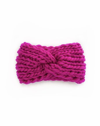 Różowa opaska turban z grubej wełny peruwiańskiej, Holy Alpaca Knit