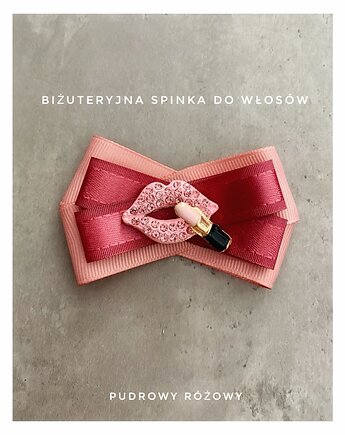 Biżuteryjna spinka do włosów z ustami ze szminką NEW, Pudrowy Różowy