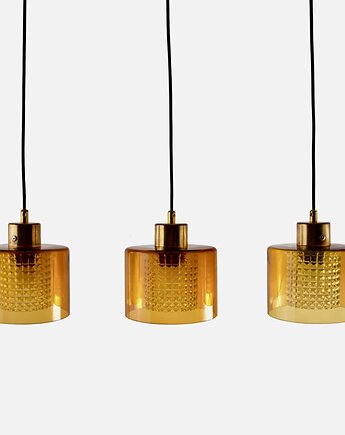 Lampa wisząca kpl 3 szt szkło miodowe kryształowy wkład lata 60/70 15x18 cm, Strzecha