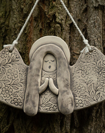 Ceramiczny anioł z kwiatowym wzorem , Agnieszka Szehyńska Ceramika