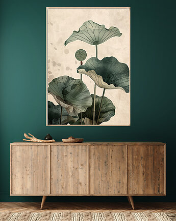 Lotus - Plakat, druk - Chiński Orient, Harmonia Zen, Roślinny #5, Black Sapphire Art
