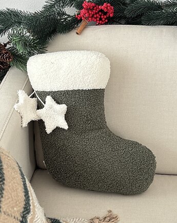 Poduszka Świąteczna Skarpeta Zielona Boucle, poduszkownia