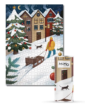 "Snowy Night" by Małgorzata Zych puzzle 500 el. w ozdobnej tubie, MUNO puzzle