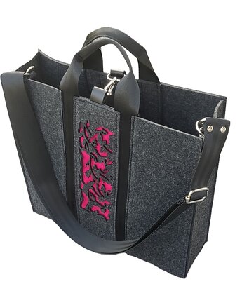 Torba Filcowa XXL z Organizerem - GRAFITOWA - 2 w 1 - ażur fuksja, Beltrani