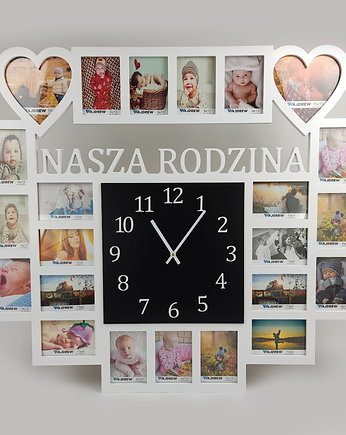 Multirama ramka na zdjęcia Nasza Rodzina z zegarem 23 zdjęcia 9x13 serca salo, Wajdrew