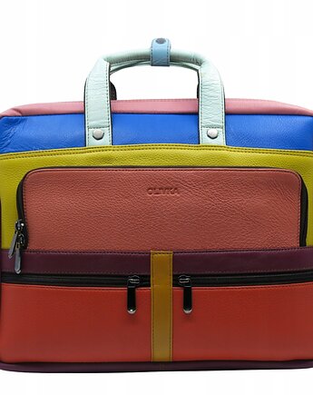 Aktówka torba na laptopa skórzana rączki regulowany pasek kieszenie OLIVKA, Olivka Warsaw