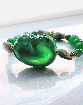 UNIKAT! - Szmaragd, agat, awenturyn, złoto, KEIT