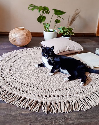 Okrągły dywan ze sznurka w stylu boho skandi - ecru, zamówienie indywidualne, Damariz