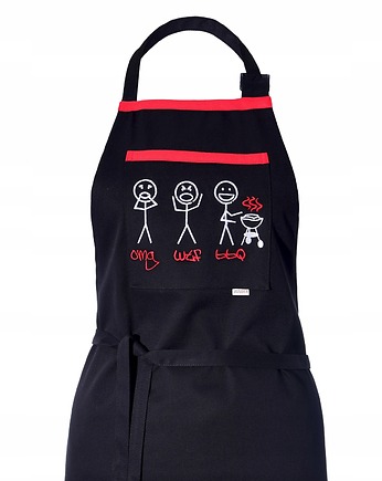 Fartuch Kuchenny CZARNY bawełniany haftowany OMG WTF BBQ EXTRA PREZENT, Wyszywane