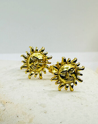Złote kolczyki słoneczka,  sztyfty  słońce, Anemon Atelier