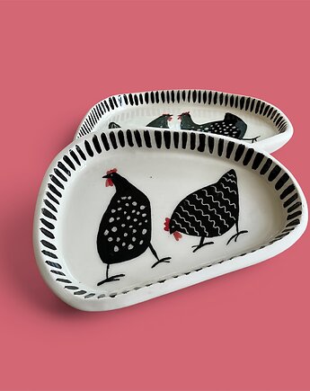 Ręcznie robiony talerzyk ceramiczny z kurkami 16,5 , NOWdeco