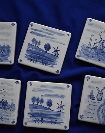Kafle ręcznie malowane- podkładki wiatraki i motywy marynistyczne nr. 2, Kobaltowa Sroka