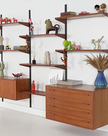 Regał modułowy Kai Kristiansen, fornir tekowy, duński design lat 60., Przetwory design