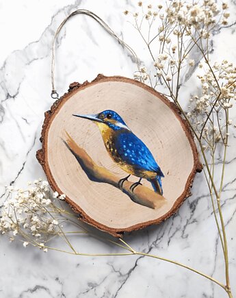 Akwarela zimorodek na drewnie, Wiktoria Borys Art