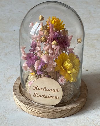 Personalizowana szklana kopuła z suszonymi roślinami, szklany klosz, prezent, Rosa