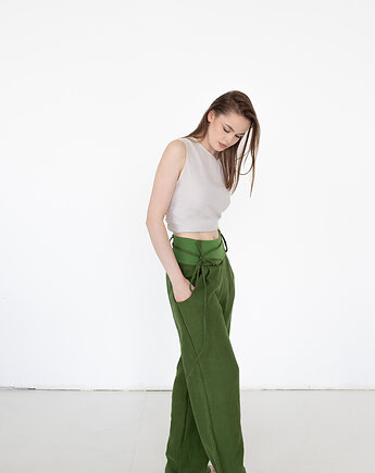 Spodnie z lnu zielone spodnie z polskiego lnu, NavahoClothing