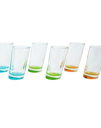 Komplet sześciu szklanek long drink, asymetryczna forma, Włochy, lata 80., Przetwory design