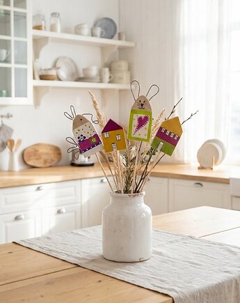 Zestaw Wielkanocny Drewniane Ozdoby  na piku w Stylu Skandynawskim, Panda Design