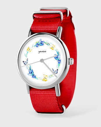 Zegarek - Wianek, motyle - czerwony, nato, yenoo