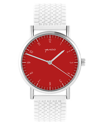 Zegarek - Simple czerwony - silikonowy, biały, yenoo