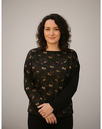 Nietypowa bluza oversize bawełniana Kocie Oczy, mniej więcej