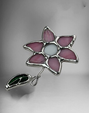 Różowa broszka witrażowa Tiffany Kwiat, Only Pure Glass