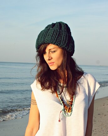 Czapka beanie  z wełną  leśna zieleń, Mademoiselle Patrini