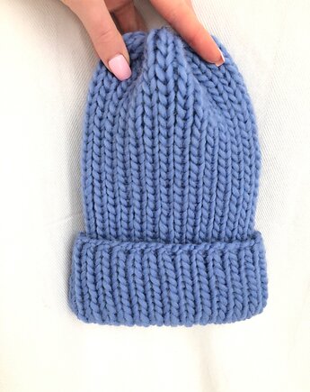 Niebieska czapka Lily 100% wełna handmade dostępna od ręki szybka wysyłka, GANGSTA KNIT