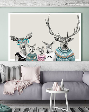 OBRAZ NA PŁÓTNIE -  120x80cm JELENIE W UBRANIACH, LUdesign gallery