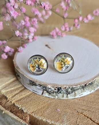 Kolczyki z kwiatami srebrne kwiaty żółta gipsówka